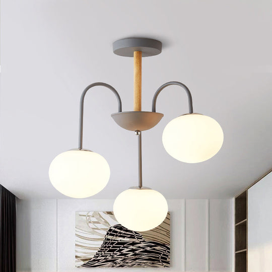 Contemporary Dome White Glass Chandelier - 3/5 Lights Gray/Green Suspension Light