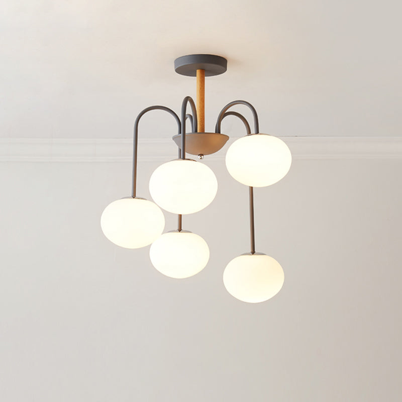 Contemporary Dome White Glass Chandelier - 3/5 Lights Gray/Green Suspension Light