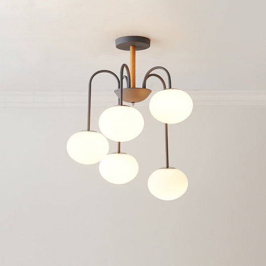 Contemporary Dome White Glass Chandelier - 3/5 Lights Gray/Green Suspension Light