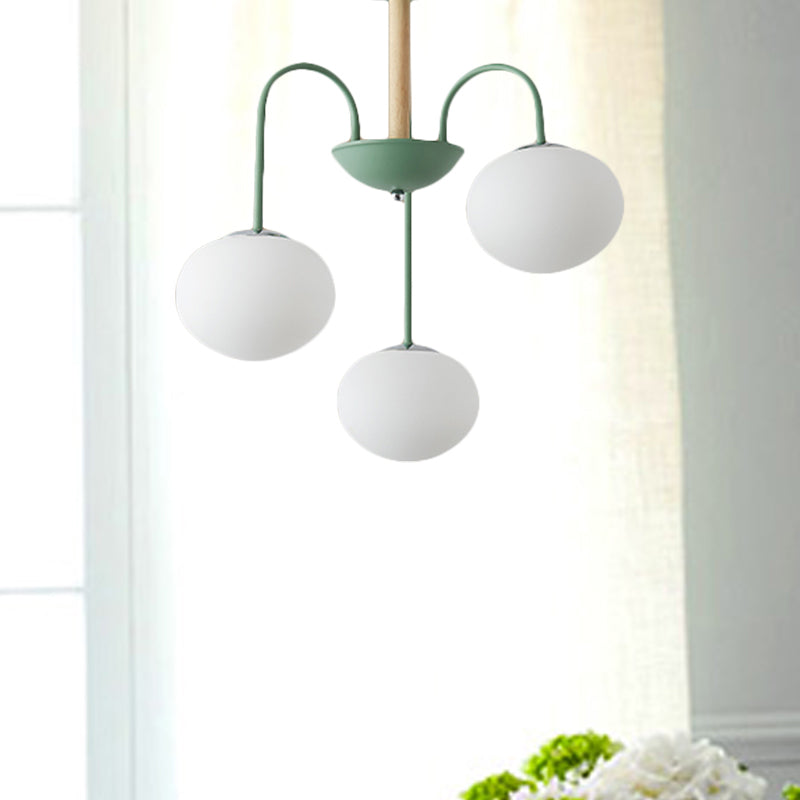 Contemporary Dome White Glass Chandelier - 3/5 Lights Gray/Green Suspension Light