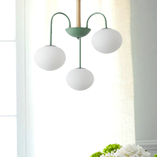 Contemporary Dome White Glass Chandelier - 3/5 Lights Gray/Green Suspension Light