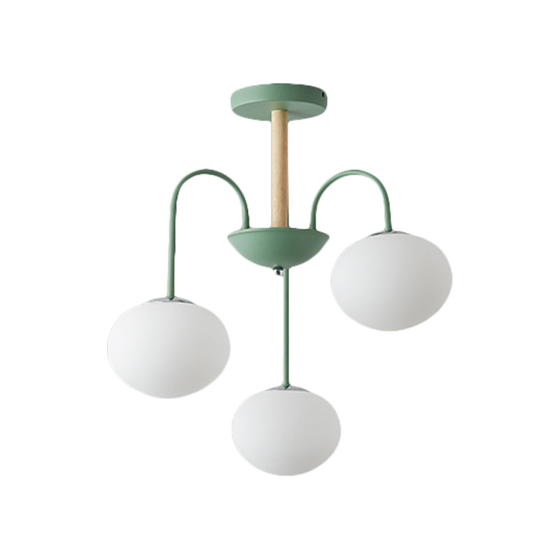 Contemporary Dome White Glass Chandelier - 3/5 Lights Gray/Green Suspension Light