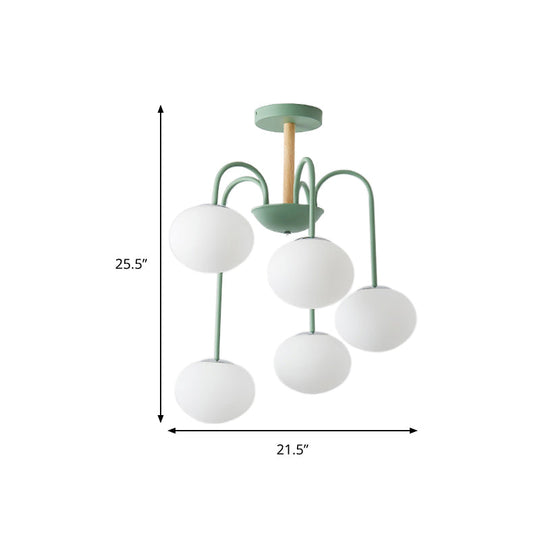 Contemporary Dome White Glass Chandelier - 3/5 Lights Gray/Green Suspension Light