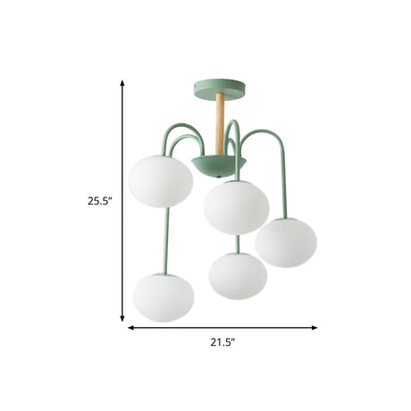 Contemporary White Glass Chandelier With Gray/Green Suspension Light - 3/5 Lights