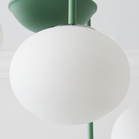 Contemporary Dome White Glass Chandelier - 3/5 Lights Gray/Green Suspension Light
