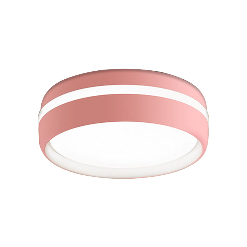Metal Circular Flush Light Contemporary Led Ceiling Lamp In Pink/Yellow/Blue With Warm/White