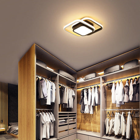 Contemporary Black Metal Led Ceiling Light Fixture - Round/Square Design With Warm/White/3 Color