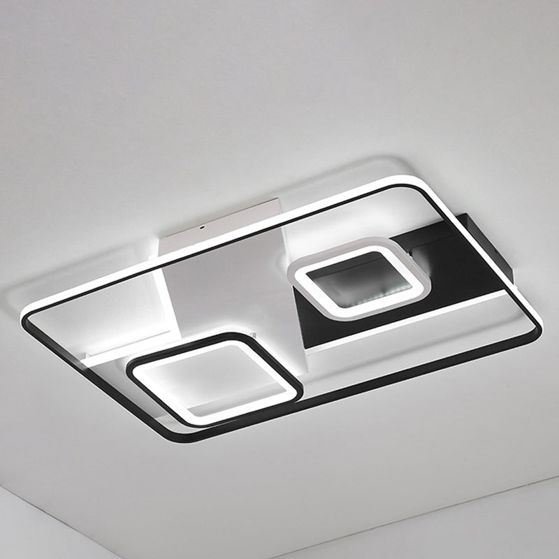 Modern Black Rectangle Ceiling Light | Acrylic Led Flush Mount Lamp In Warm/White / White