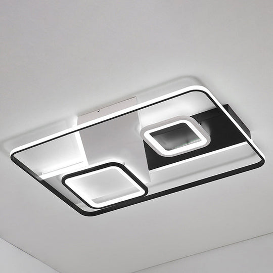 Modern Black Rectangle Ceiling Light | Acrylic Led Flush Mount Lamp In Warm/White / White