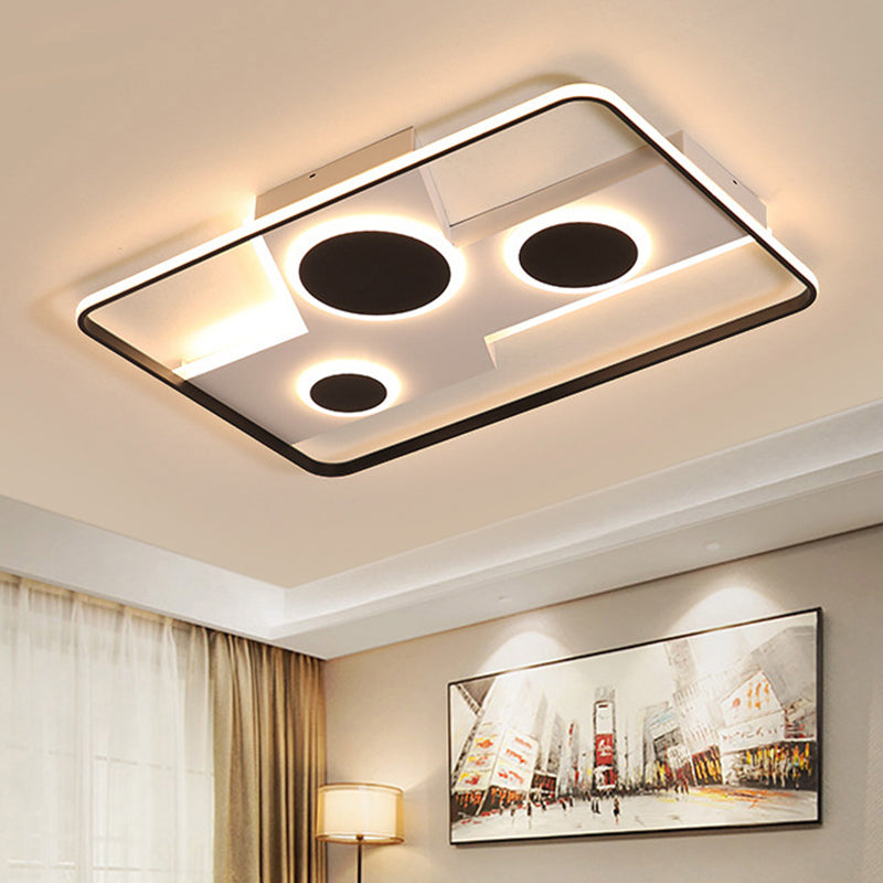 Modern Flush Mount Led Ceiling Light Fixture In Black And White Acrylic With Stepless Dimming Remote