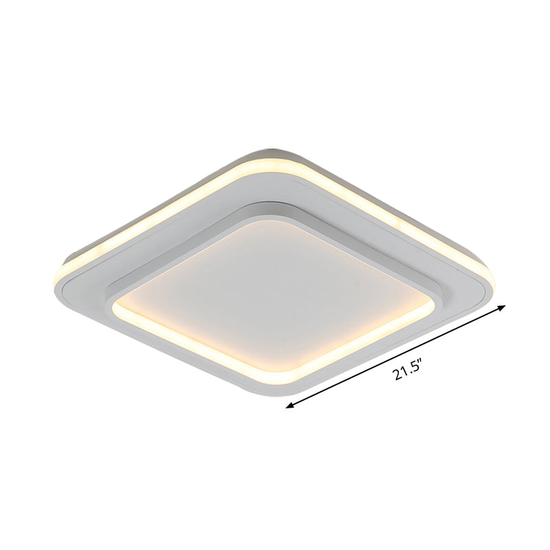 Minimalist White Square Flush Mount Led Ceiling Light Fixture - 18’/21.5’ Acrylic With Warm/White