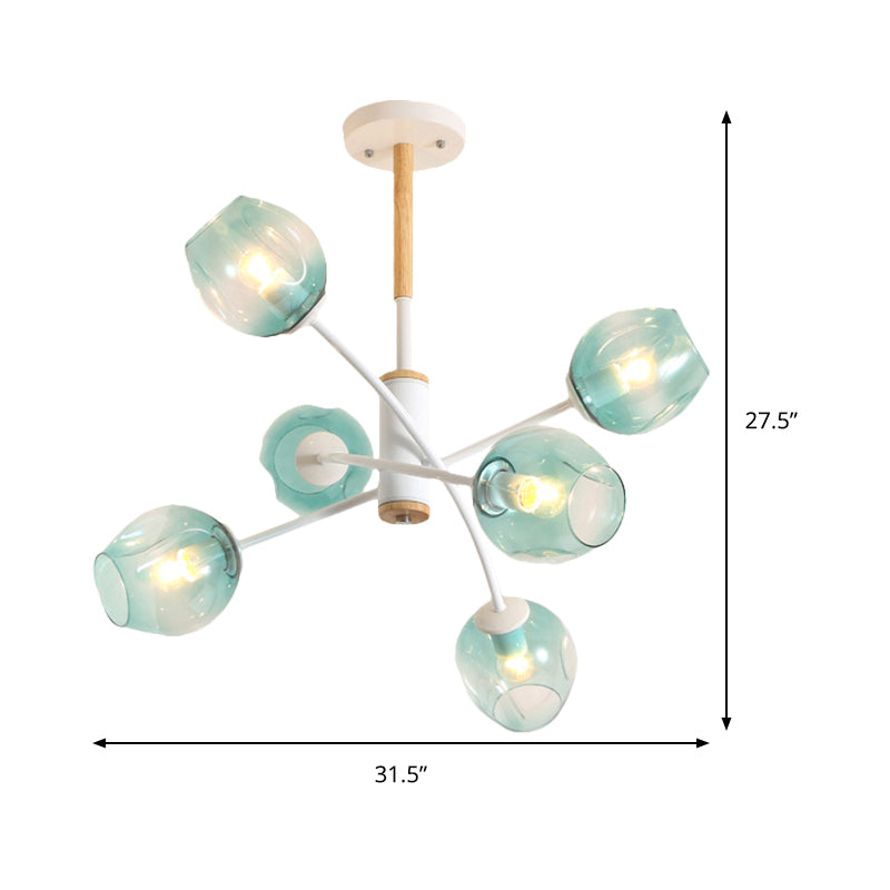 Contemporary Dome Living Room Chandelier: Blue/Tan Glass 6/8 Lights Stylish Pendant Light