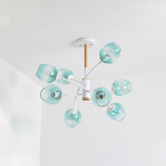 Contemporary Dome Living Room Chandelier: Blue/Tan Glass 6/8 Lights Stylish Pendant Light