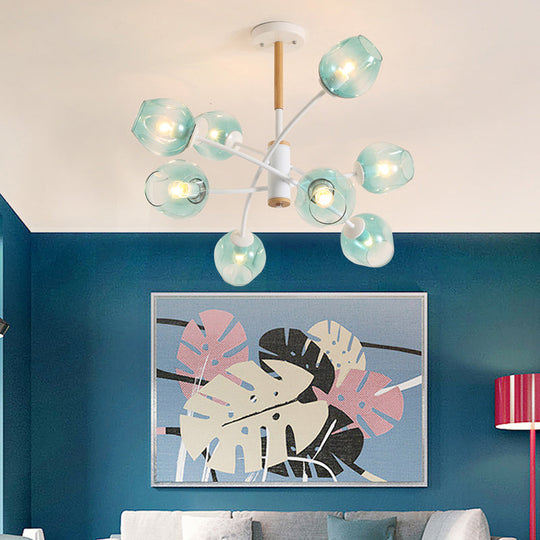 Contemporary Dome Living Room Chandelier: Blue/Tan Glass 6/8 Lights Stylish Pendant Light