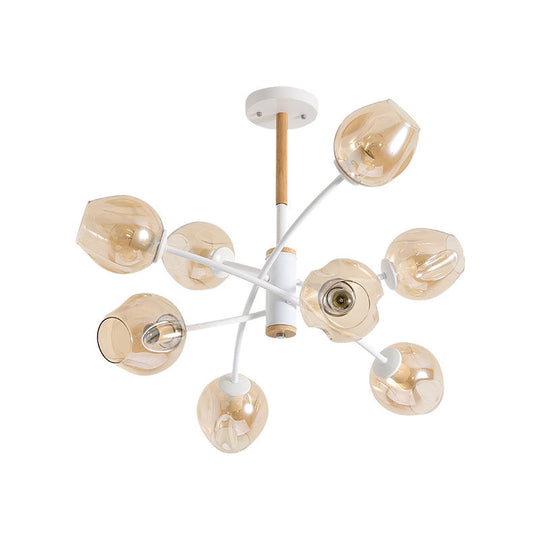 Contemporary Dome Living Room Chandelier: Blue/Tan Glass 6/8 Lights Stylish Pendant Light