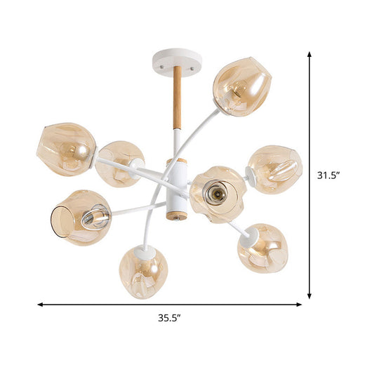 Contemporary Dome Living Room Chandelier: Blue/Tan Glass 6/8 Lights Stylish Pendant Light