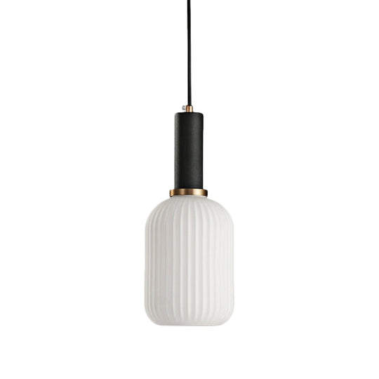 Macaron Pendant Light: Black/Pink/Blue Cylinder/Oval/Drum White Glass Shade 5’/8’/12’ Wide