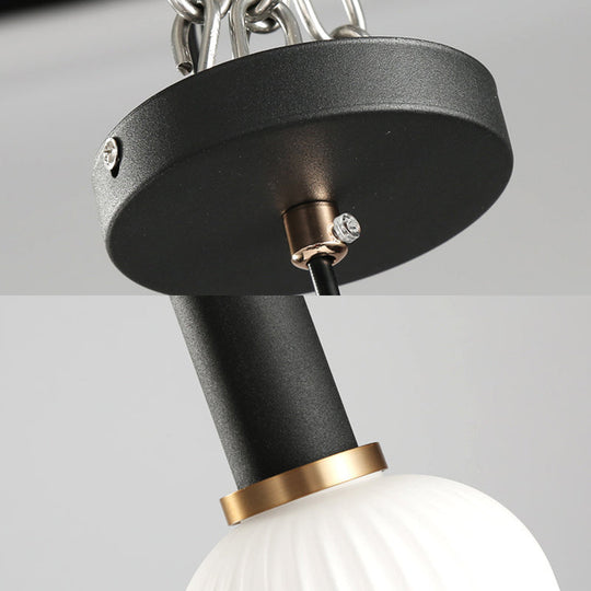 Macaron Black/Pink/Blue Pendant Dining Room Light With White Glass Shade - 5/8/12 Wide