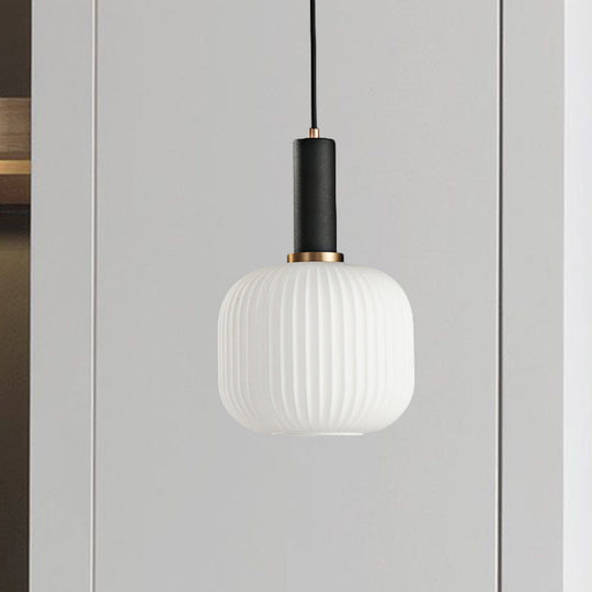 Macaron Pendant Light: Black/Pink/Blue Cylinder/Oval/Drum White Glass Shade 5’/8’/12’ Wide