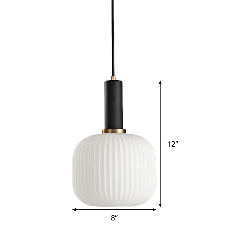 Macaron Pendant Light: Black/Pink/Blue Cylinder/Oval/Drum White Glass Shade 5’/8’/12’ Wide