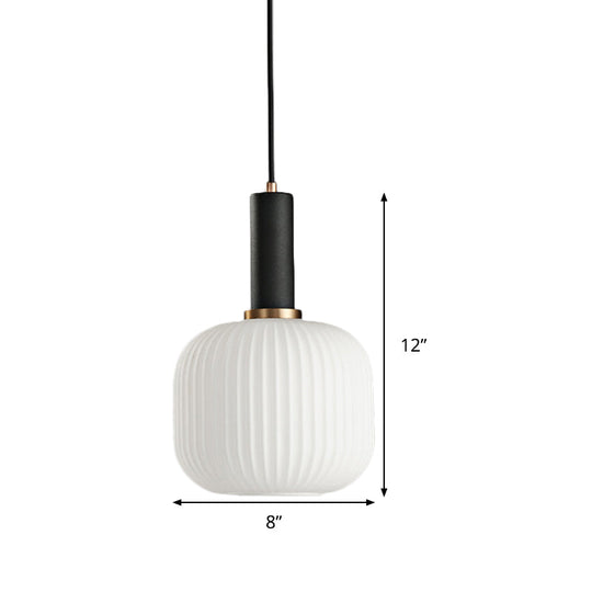 Macaron Black/Pink/Blue Pendant Dining Room Light With White Glass Shade - 5/8/12 Wide