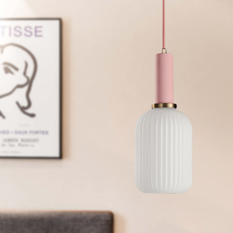 Macaron Black/Pink/Blue Pendant Dining Room Light With White Glass Shade - 5/8/12 Wide