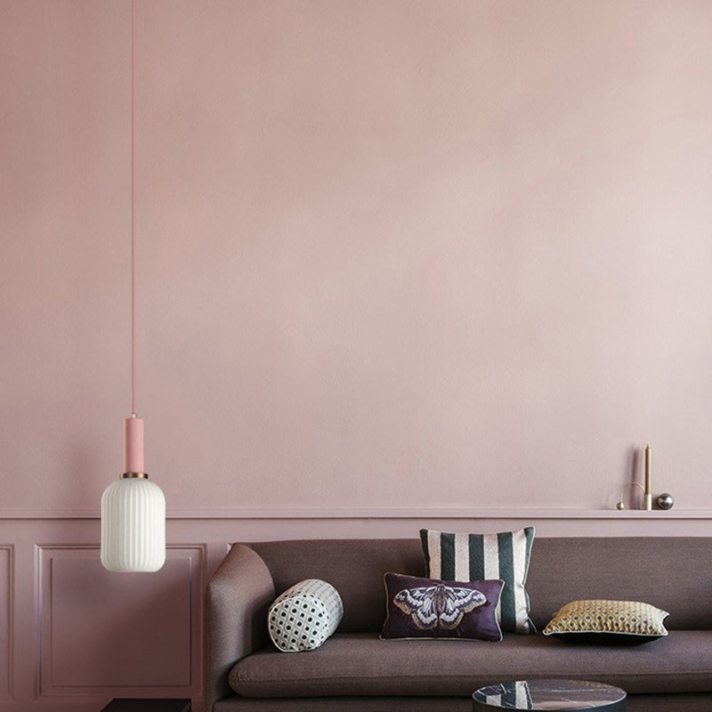 Macaron Black/Pink/Blue Pendant Dining Room Light With White Glass Shade - 5/8/12 Wide