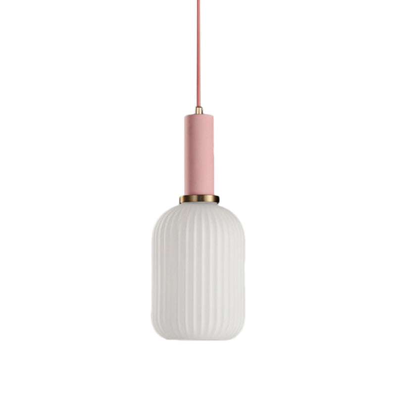 Macaron Black/Pink/Blue Pendant Dining Room Light With White Glass Shade - 5/8/12 Wide