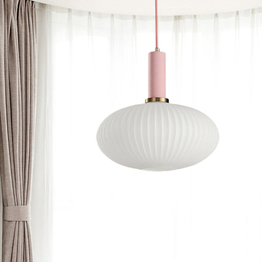 Macaron Black/Pink/Blue Pendant Dining Room Light With White Glass Shade - 5/8/12 Wide