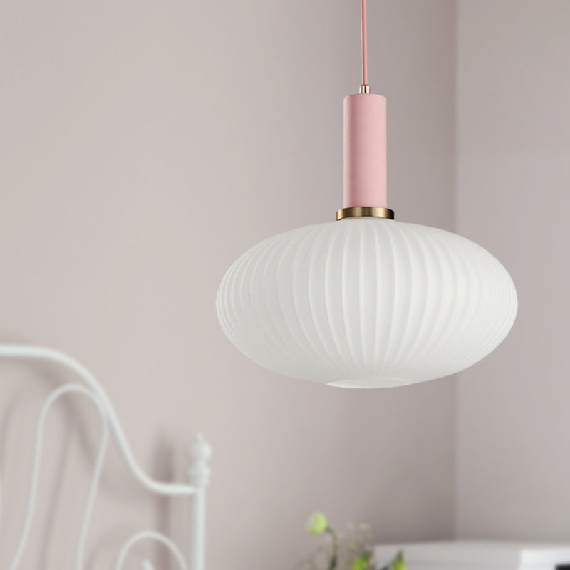 Macaron Black/Pink/Blue Pendant Dining Room Light With White Glass Shade - 5/8/12 Wide