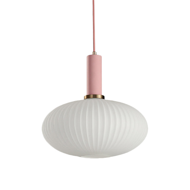 Macaron Pendant Light: Black/Pink/Blue Cylinder/Oval/Drum White Glass Shade 5’/8’/12’ Wide