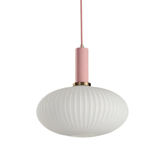 Macaron Black/Pink/Blue Pendant Dining Room Light With White Glass Shade - 5/8/12 Wide