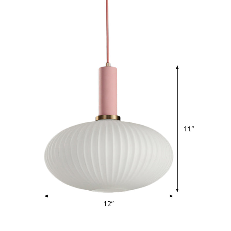 Macaron Pendant Light: Black/Pink/Blue Cylinder/Oval/Drum White Glass Shade 5’/8’/12’ Wide