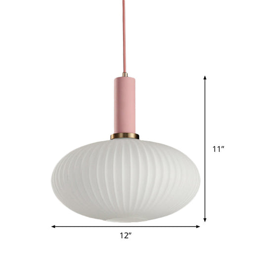 Macaron Black/Pink/Blue Pendant Dining Room Light With White Glass Shade - 5/8/12 Wide