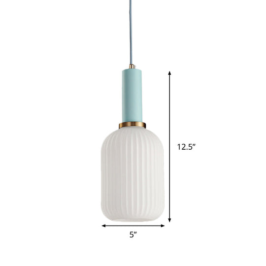 Macaron Black/Pink/Blue Pendant Dining Room Light With White Glass Shade - 5/8/12 Wide