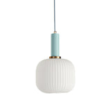 Macaron Black/Pink/Blue Pendant Dining Room Light With White Glass Shade - 5/8/12 Wide