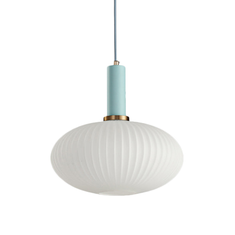 Macaron Pendant Light: Black/Pink/Blue Cylinder/Oval/Drum White Glass Shade 5’/8’/12’ Wide