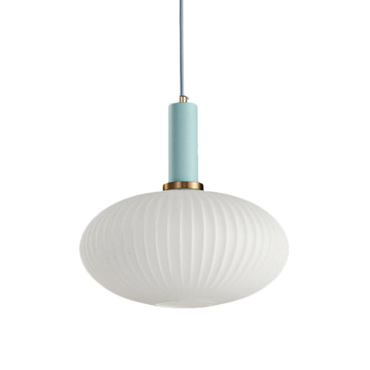 Macaron Pendant Light: Black/Pink/Blue Cylinder/Oval/Drum White Glass Shade 5’/8’/12’ Wide