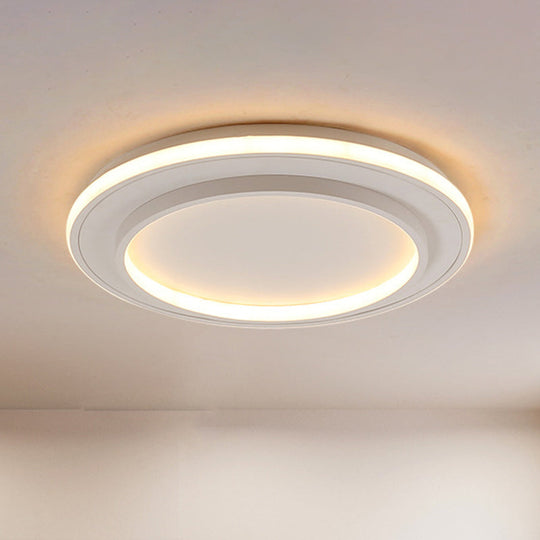 Simple Style White Disk Flush Mount Led Ceiling Light In Warm/White - 18’/21.5’ Wide