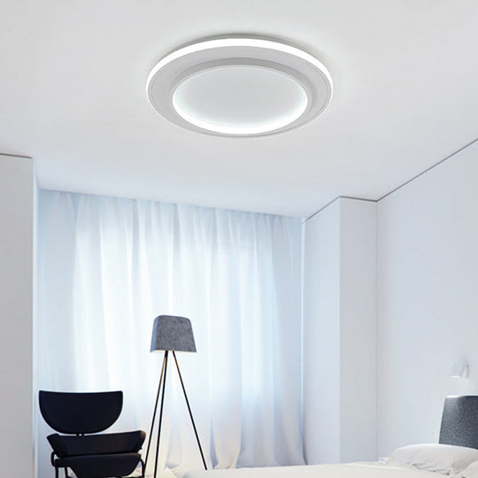 Simple Style White Disk Flush Mount Led Ceiling Light In Warm/White - 18/21.5 Wide / 18