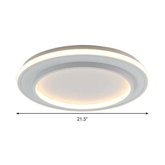 Simple Style White Disk Flush Mount Led Ceiling Light In Warm/White - 18’/21.5’ Wide