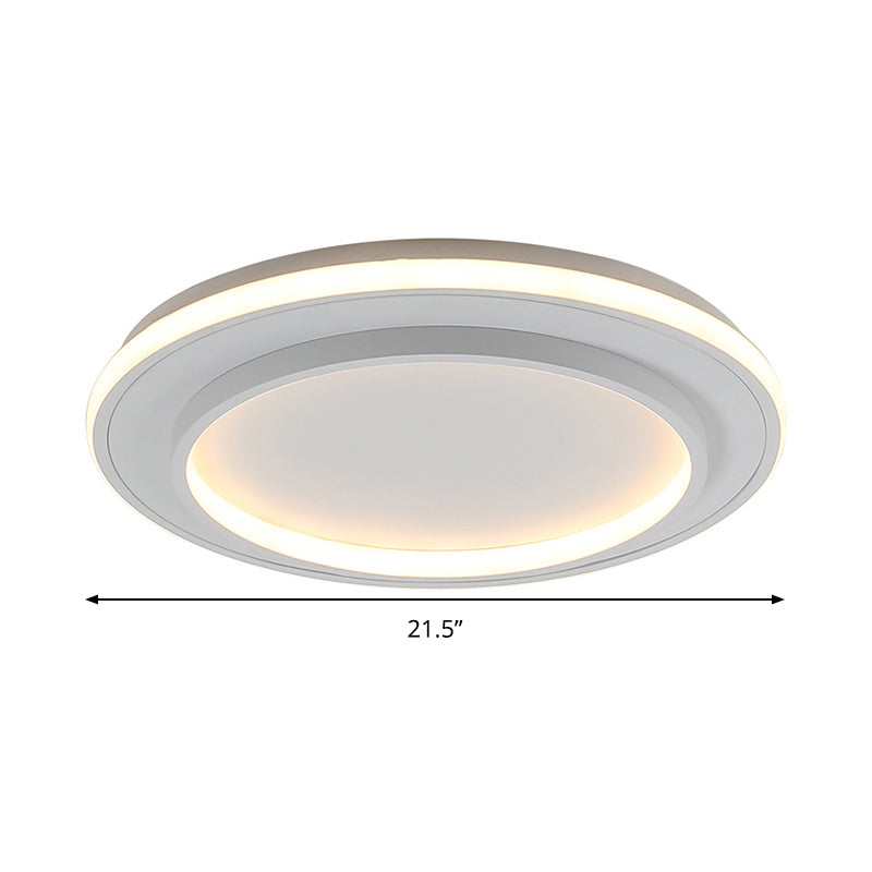 Simple Style White Disk Flush Mount Led Ceiling Light In Warm/White - 18/21.5 Wide
