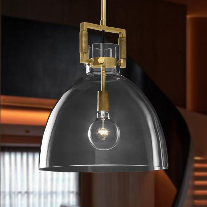 Postmodern Brass Pendant Light With Clear Glass Shade - Dome/Globe/Cone Design 12’/12.5’/14’ Wide