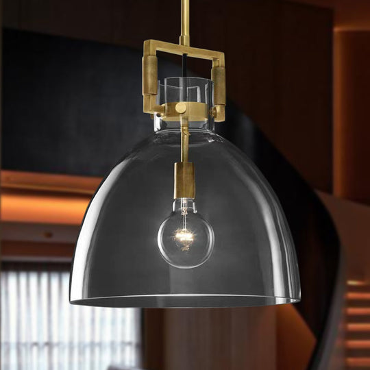 Postmodern Brass Pendant Light With Clear Glass Shade - Dome/Globe/Cone Design 12’/12.5’/14’ Wide