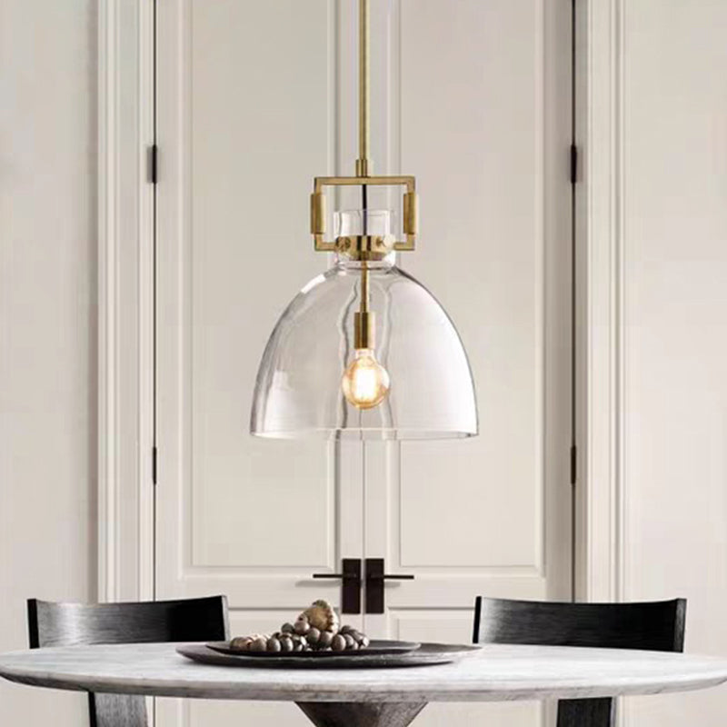 Postmodern Brass Pendant Light With Clear Glass Shade - Dome/Globe/Cone Design 12’/12.5’/14’ Wide