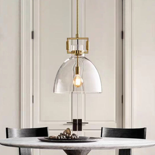 Postmodern Brass Pendant Light With Clear Glass Shade - Dome/Globe/Cone Design 12’/12.5’/14’ Wide