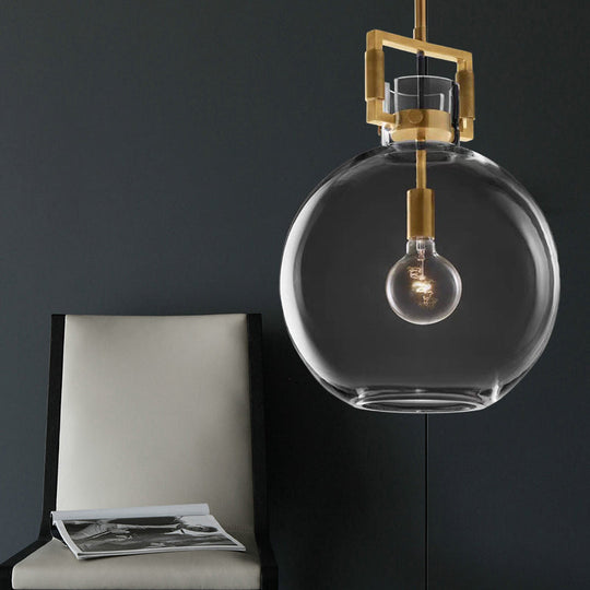 Postmodern Brass Pendant Light With Clear Glass Shade - Dome/Globe/Cone Design 12’/12.5’/14’ Wide