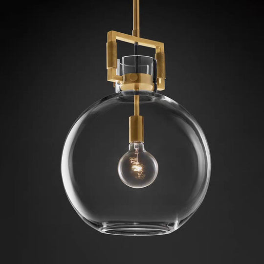 Postmodern Brass Pendant Light With Clear Glass Shade - Dome/Globe/Cone Design 12’/12.5’/14’ Wide