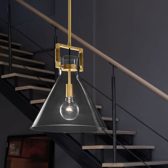 Postmodern Brass Pendant Light With Clear Glass Shade - Dome/Globe/Cone Design 12’/12.5’/14’ Wide