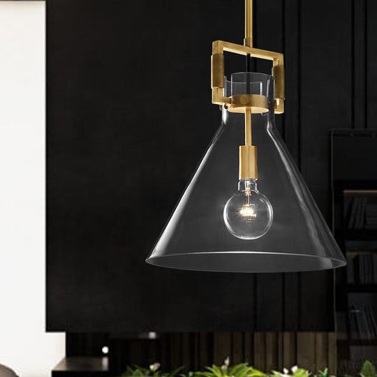 Postmodern Brass Pendant Light With Clear Glass Shade - Dome/Globe/Cone Design 12’/12.5’/14’ Wide
